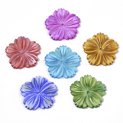 Natural Freshwater Shell Beads, Carved, Dyed, Flower, Mixed Color, 28x28x3mm, Hole: 1.6mm(SHEL-N026-10)