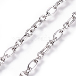 Tarnish Resistant 304 Stainless Steel Figaro Chains, Unwelded, Stainless Steel Color, 3.2~3.3mm, Links: 6x3.3x0.7mm and 4x3.2x0.7mm(CHS-L020-038P)