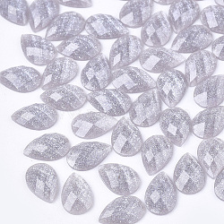 Resin Cabochons, with Glitter Powder, Faceted, teardrop, Dark Gray, 6x4x1.5mm(CRES-Q208-12A-01)