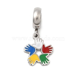 304 Stainless Steel Colorful Enamel European Dangle Charms, Hand Large Hole Pendants, Stainless Steel Color, 24mm, Hole: 4.5mm(STAS-D153-01B-P)