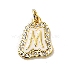 Brass Micro Pave Cubic Zirconia Pendants, with Jump Rings, Real 18K Gold Plated, Letter M, 17.5x15x2mm, Hole: 3.8mm(KK-K354-02G-M)