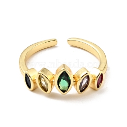 Cubic Zirconia Horse Eye Open Cuff Ring, Real 18K Gold Plated Brass Jewelry for Women, Cadmium Free & Lead Free, Colorful, US Size 5 3/4(16.3mm)(RJEW-E046-19G)