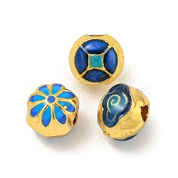 Rack Plating Brass Enamel Beads, Long-Lasting Plated, Cadmium Free & Lead Free, Real 18K Gold Plated, Flat Round, Mixed Shapes, 5.5x6.3x5.5mm, Hole: 1.8mm(KK-P277-36G)