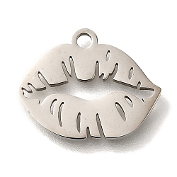 201 Stainless Steel Pendants, Lip Charms, Stainless Steel Color, 11.5x14.5x1mm, Hole: 1.5mm(STAS-R136-18P)