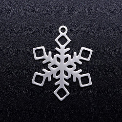 201 Stainless Steel Pendants, Snowflake, Christmas, Stainless Steel Color, 17x13x1mm, Hole: 1.5mm(STAS-Q201-JN305-1-13)