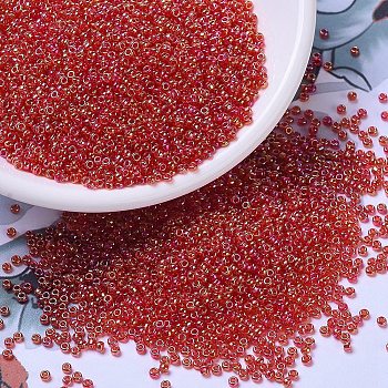 MIYUKI Round Rocailles Beads, Japanese Seed Beads, 11/0, (RR254) Transparent Red AB, 2x1.3mm, Hole: 0.8mm, about 5500pcs/50g