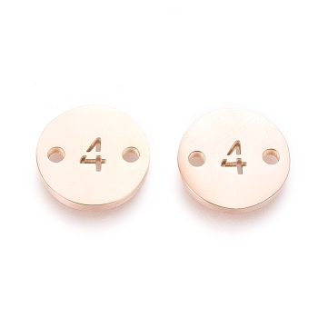 Numbers 304 Stainless Steel Links, Vacuum Plating, for Craft Jewelry Making, Flat Round, Rose Gold, Num.4, 10x1mm, Hole: 1.4mm