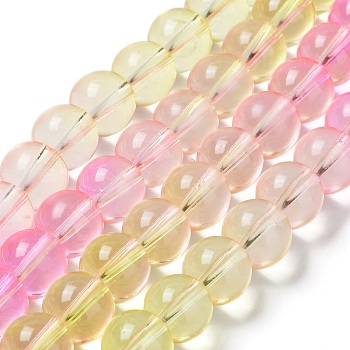 Baking Painted Transparent Glass Beads, Gradient Color, Segmented Multi-color Beads, Round, Light Yellow, 10mm, Hole: 1.5mm, about 85pcs/strand, 30.63''~30.91''(77.8~78.5cm)