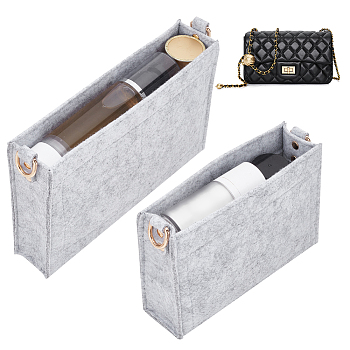 WADORN 2Pcs 2 Style Wool Felt Bag Organizer Inserts, with Alloy D-rings and Iron Findings, for Envolope Bag Accessories, Rectangle, Light Grey, 17~23x12~15.5x4.6~4.8cm, Hole: 16x13.5mm, 1pc/style