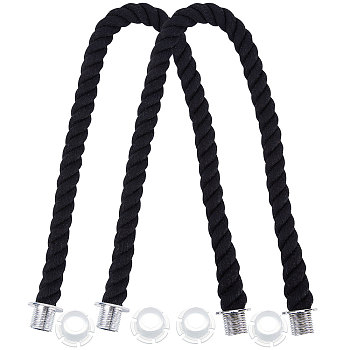 Practical Twisted Cotton Rope Bag Handle, with Plastic Twist-off End Cap, for Rubber Bag EVA Bag Tote Accessories, Black, Handle: 64x3.05cm, 2pcs/set