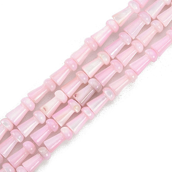 Natural Freshwater Shell Beads Strands, Dyed, Mushroom, Pearl Pink, 7.5x4mm, Hole: 0.7mm, about 50pcs/strand, 14.76 inch(37.5cm)