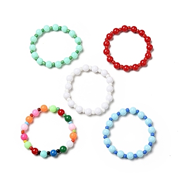 Stretch Bracelets for Kids, with Opaque Acrylic Beads and Glass Seed Beads, Mixed Color, 1-7/8 inch(4.8cm)