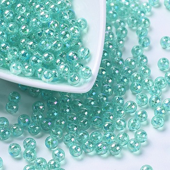 Eco-Friendly Transparent Acrylic Beads, Round, AB Color, Medium Turquoise, 6mm, Hole: 1.5mm, about 4000pcs/500g