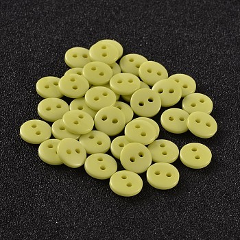 2-Hole Flat Round Resin Sewing Buttons for Costume Design, Green Yellow, 9x2mm, Hole: 1mm