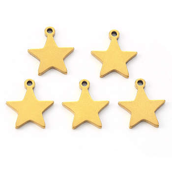 Vacuum Plating 304 Stainless Steel Charms, Laser Cut, Star, Golden, 12x11x1mm, Hole: 1.2mm