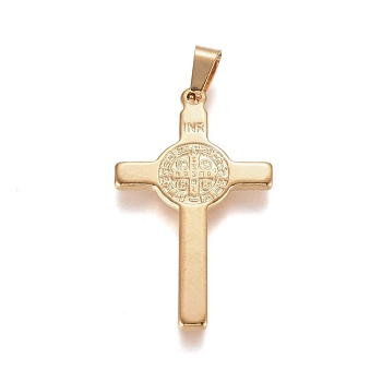 304 Stainless Steel Pendants, Lord's Prayer Cross, Golden, 38.5x22.5x2mm, Hole: 3.5x6.5mm