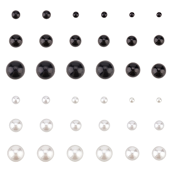 ANATTASOUL 18 Pairs 18 Style ABS Plastic Imitation Pearl Stud Earrings for Women, Black, 3~15.5mm, Pin: 0.6mm, 1 Pair/style