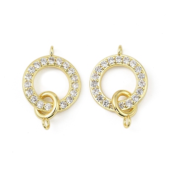 Brass Micro Pave Clear Cubic Zirconia Ring Connector Charms, Long-Lasting Plated, Rack Plating, Lead Free & Cadmium Free, Ion Plating(IP), Real 18K Gold Plated, 25mm, Hole: 1.8mm
