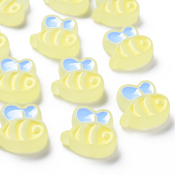 Transparent Acrylic Beads, with Enamel, Frosted, Bee, Light Goldenrod Yellow, 23.5x26x9mm, Hole: 3mm