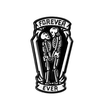 Skeleton Enamel Pin, Word Forever Ever Alloy Badge for Backpack Clothes, Black, 35x20mm