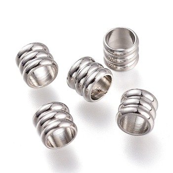 202 Stainless Steel Beads, Grooved, Column, Stainless Steel Color, 5x6mm, Hole: 4.5mm