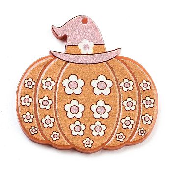 Halloween Printed Acrylic Pendants, Pumpkin, 38x37.5x2mm, Hole: 1.5mm