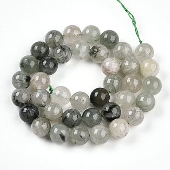 Natural Green Rutilated Quartz Round Beads Strands, 10.3mm, Hole: 1mm, about 38pcs/strand, 15.59''(39.6cm)