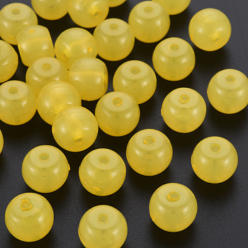 Imitation Jelly Acrylic Beads, Barrel, Yellow, 13x10.5mm, Hole: 2.5mm, about 375pcs/500g
