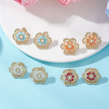 Flower Glass Seed Bead Stud Earrings, Mixed Color, 21.5x20mm, 4pairs/set