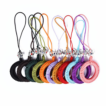 Polyester Tassel Woven Big Pendant Decorations, with Alloy Enamel Findings and Plastic Beads, Antique Silver, Mixed Color, 110~115mm