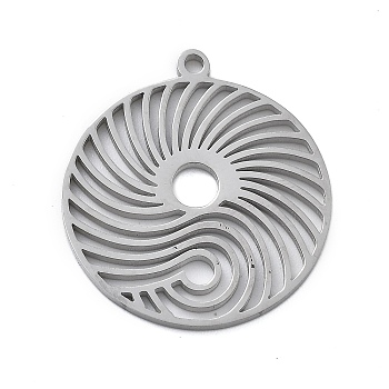 304 Stainless Steel Pendants, Laser Cut, Hollow Flat Round Charm, Anti-Tarnish, Stainless Steel Color, 24.5x22x1mm, Hole: 1.5mm