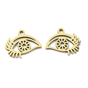 Ion Plating(IP) 316L Surgical Stainless Steel Pendants, Laser Cut, Eye Charm, Real 18K Gold Plated, 12x15x1mm, Hole: 1.4mm
