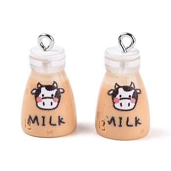 Printed Opaque Resin Pendants, Milk Charm, with Platinum Iron Loops, Moccasin, 23~23.5x12~13mm, Hole: 2mm