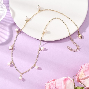 Natural Cultured Freshwater Pearl Potato Tassel Bib Necklaces, with Brass Cable Chains, Creamy White, Golden, 17.72 inch(45cm)