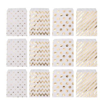 100Pcs 4 Patterns Eco-Friendly Kraft Paper Bags, No Handles, for Food Storage Bags, Gift Bags, Shopping Bags, with Diagonal Stripe/Star/Polka Dot/Wave Pattern, 18x13x0.01cm, 25pcs/pattern
