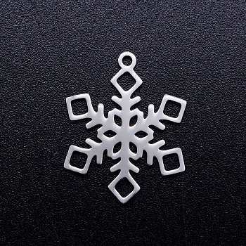 201 Stainless Steel Pendants, Snowflake, Christmas, Stainless Steel Color, 17x13x1mm, Hole: 1.5mm