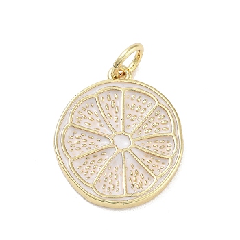 Rack Plating Brass Enamel Pendants, with Jump Ring, Long-Lasting Plated, Cadmium Free & Lead Free, Lemon Slices Charm, Real 18K Gold Plated, White, 17x14.5x2mm, Hole: 3mm