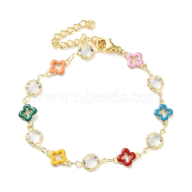 Clover Brass Link Bracelets for Woman(BJEW-S157-02G)-4