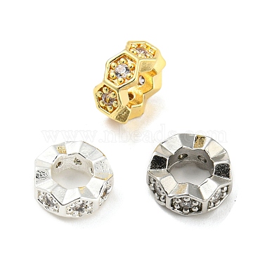 Hexagon Brass+Cubic Zirconia European Beads