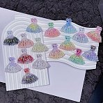Luminous Opaque Resin Cabochons, Dress with Floral Pattern, with Glitter Powder, Glow in the Dark, Mixed Color, 42.5x47x10mm(CRES-L045-11)