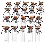 20Pcs 20 Styles Sea Animals Ttheme Transparent Glass Empty Bottles with Alloy Pendants, for Pet Fur Storage, Mixed Shapes, Platinum, Antique Silver, 3.6~7.6cm, 1pc/style(AJEW-DR00031)
