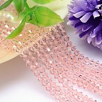 Faceted Imitation Austrian Crystal Bead Strands, Grade AAA, Bicone, Pink, 10x10mm, Hole: 0.9~1mm, about 40pcs/strand, 15.7 inch(G-M180-10mm-30A)