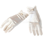 Satin Cloth Bride Gloves, with Plastic Imitation Pearls, Snow, 235x82x4mm(AJEW-WH20816-030G)