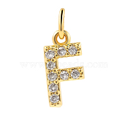Brass Cubic Zirconia Pendants with Jump Rings, Real 18K Gold Plated, Letter A, 15.5x7.8x2.2mm, Hole: 2.8mm(FIND-PW0024-09F)