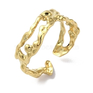Hollow 304 Stainless Steel Open Cuff Ring, Real 18K Gold Plated, Inner Diameter: 15.6mm(RJEW-H215-08G)