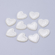 Acrylic Pearl Cabochons, Dyed, Heart, White, 13.5x14x2mm(MACR-F024-22)