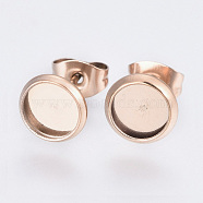 Ion Plating(IP) 304 Stainless Steel Stud Earrings Findings, Flat Round, Real Rose Gold Plated, Tray: 8mm, Pin: 0.9mm(X-STAS-E117-10RG)