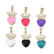 Brass Micro Pave Clear Cubic Zirconia Pendants, with Enamel and Brass Snap on Bails, Nickel Free, Real 18K Gold Plated, Heart, Mixed Color, 23x14.5x3mm, Hole: 2.5x5mm(ZIRC-N039-208)