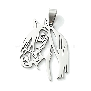201 Stainless Steel Pendants, Laser Cut, Stainless Steel Color, Horse, 38x27.5x1.5mm, Hole: 8x4mm(STAS-U003-20C-P)