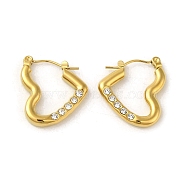 304 Stainless Steel Pave Crystal Rhinestone Hoop Earrings for Women, Heart, Golden, 21.5x3mm(EJEW-B054-26G)